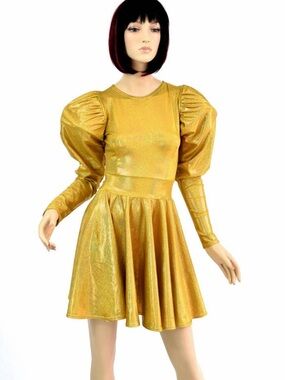 Gold Puff-Sleeve Dress Halloween Costume- Robot or Dot Matrix